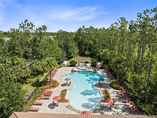 view of swimming pool with an in ground hot tub and a patio