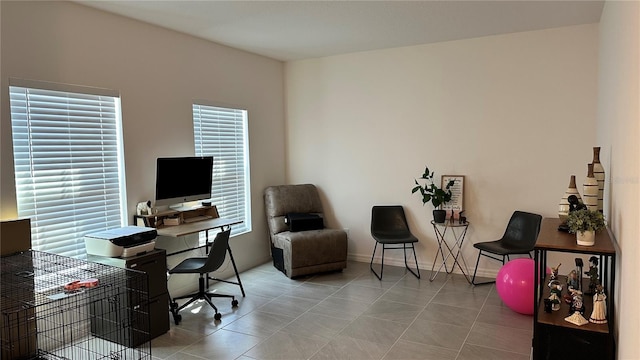 home office featuring light tile floors