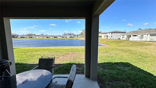 exterior space featuring a water view