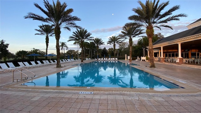 view of swimming pool with a patio