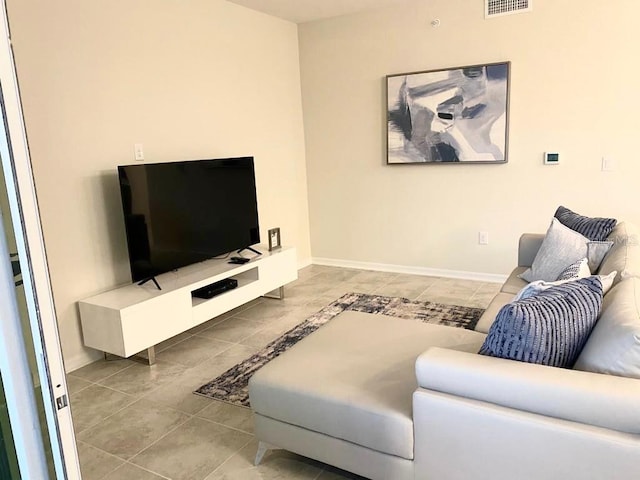 living room with tile floors