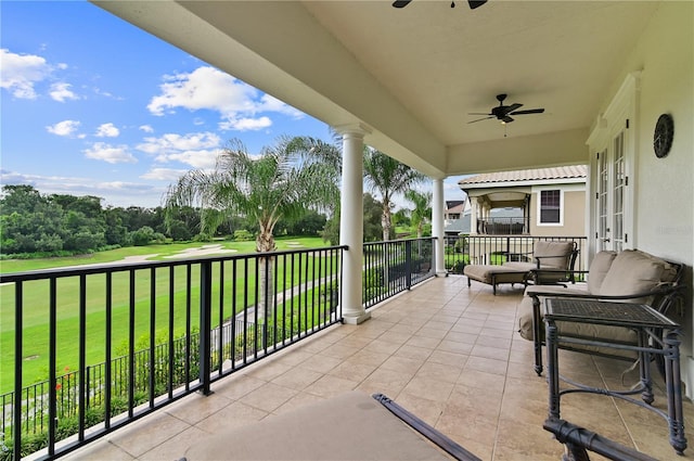 balcony with ceiling fan