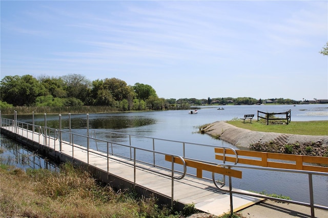 view of dock with a water view