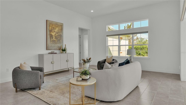 living room featuring light tile patterned floors