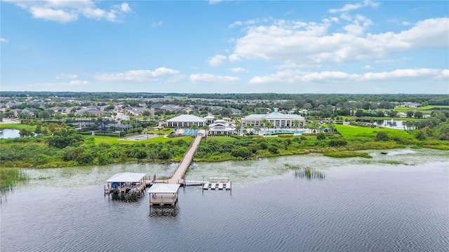 aerial view with a water view