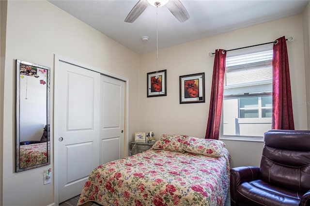 bedroom with a closet and ceiling fan