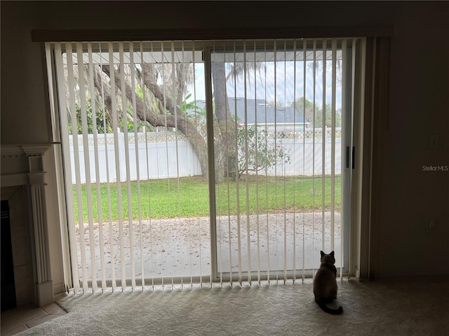 doorway to outside featuring carpet flooring and a wealth of natural light