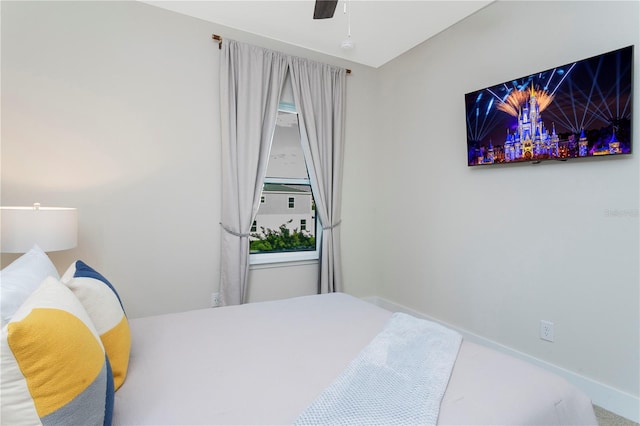 bedroom with carpet floors and ceiling fan