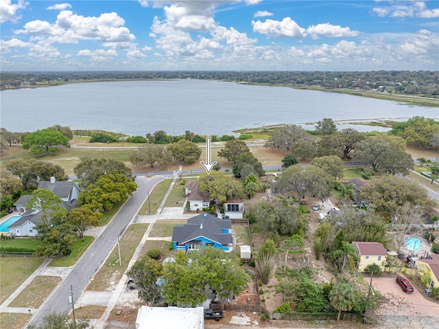 drone / aerial view featuring a water view