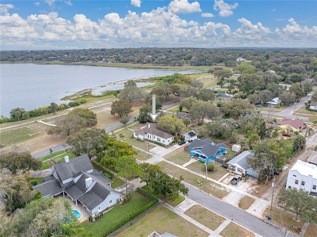 bird's eye view featuring a water view