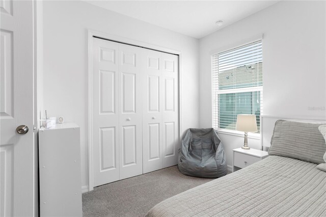 carpeted bedroom with a closet and multiple windows