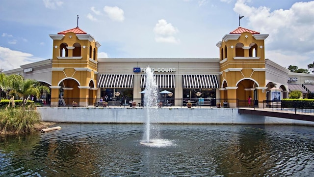 exterior space with a water view