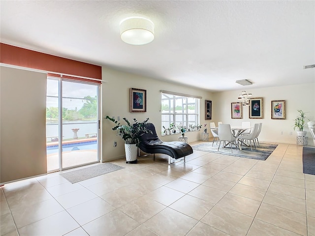 living room with light tile floors