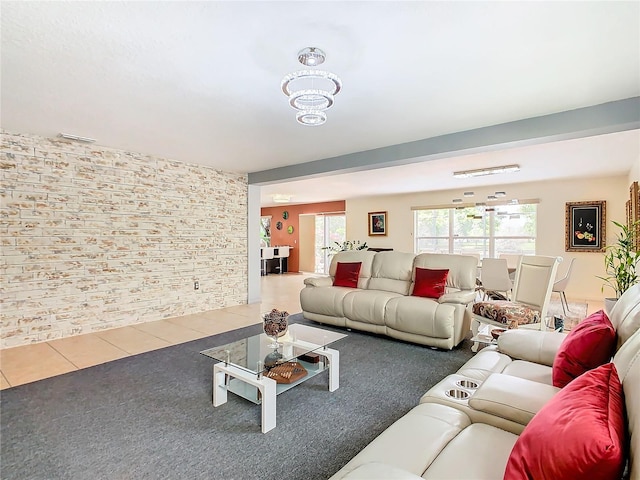 living room featuring tile flooring