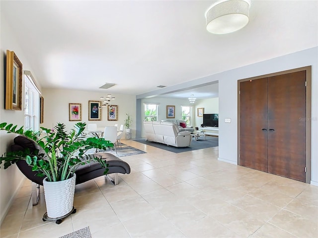 interior space featuring light tile floors