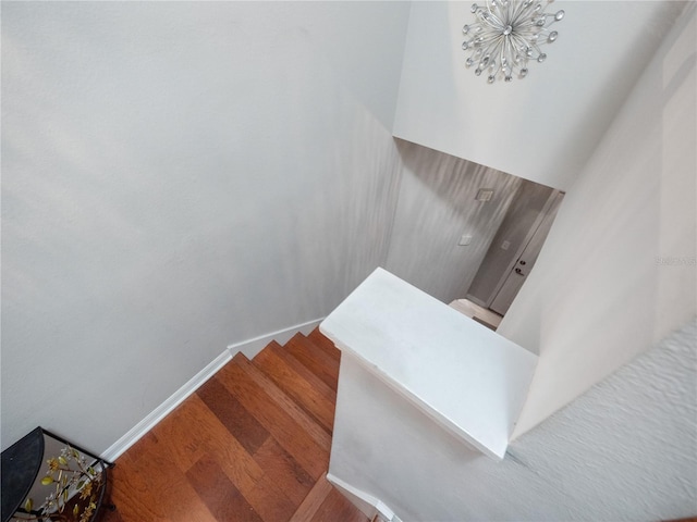 stairway featuring wood-type flooring