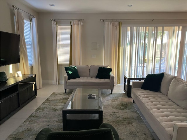 living room with light tile flooring