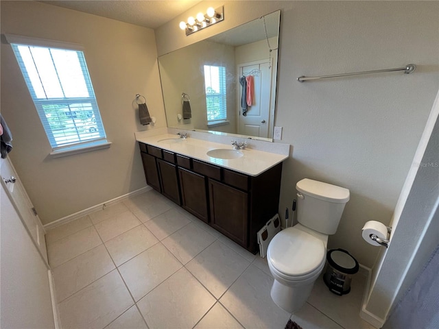 bathroom with tile floors, toilet, and vanity