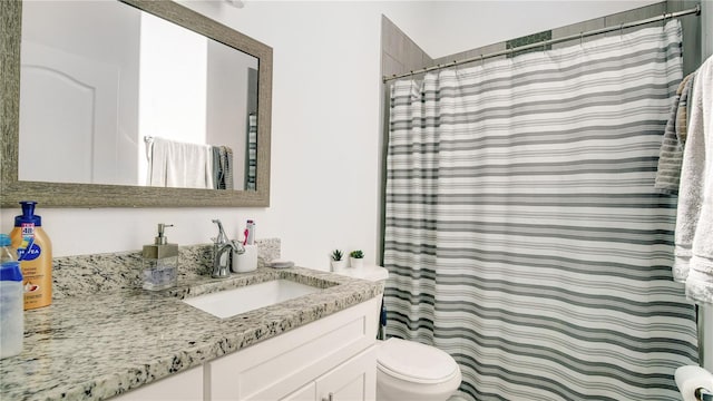 bathroom with toilet and large vanity