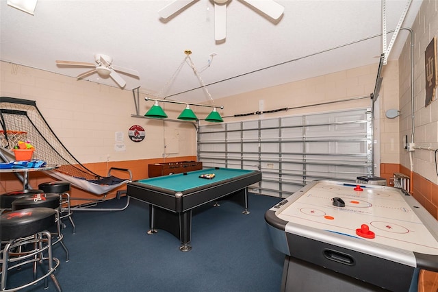 game room featuring ceiling fan and pool table