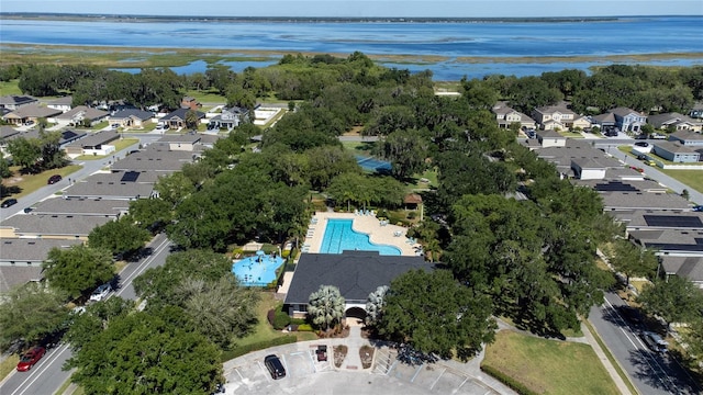 aerial view with a water view