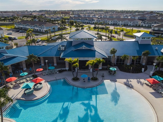 view of swimming pool featuring a patio