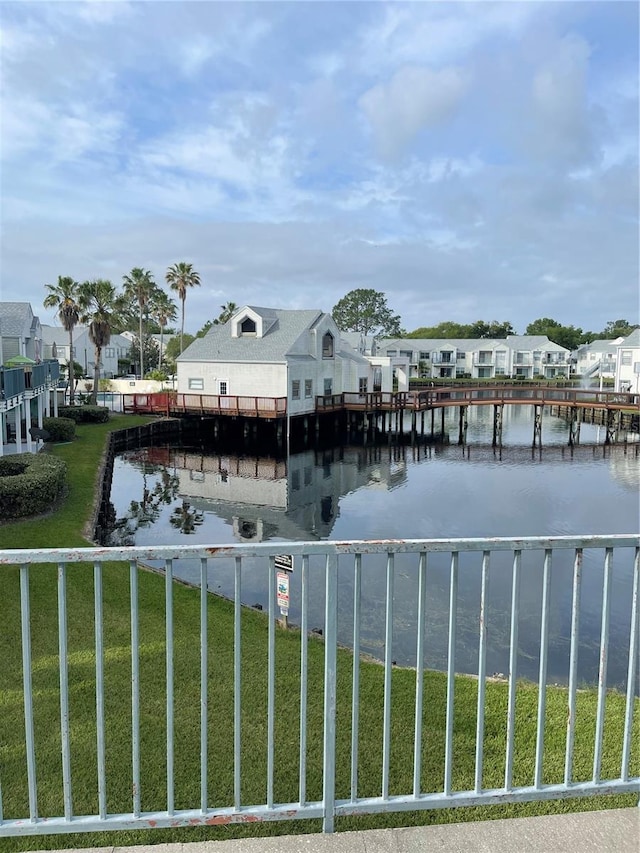 view of water feature featuring a dock