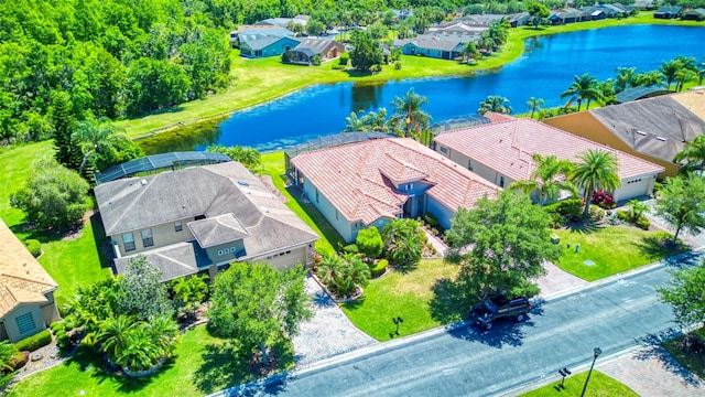 aerial view with a water view