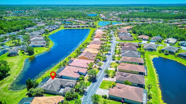 aerial view with a water view