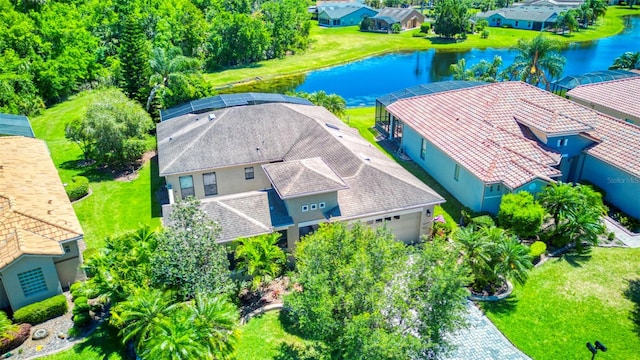 aerial view with a water view