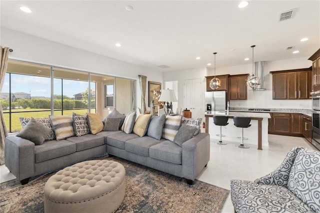 view of tiled living room