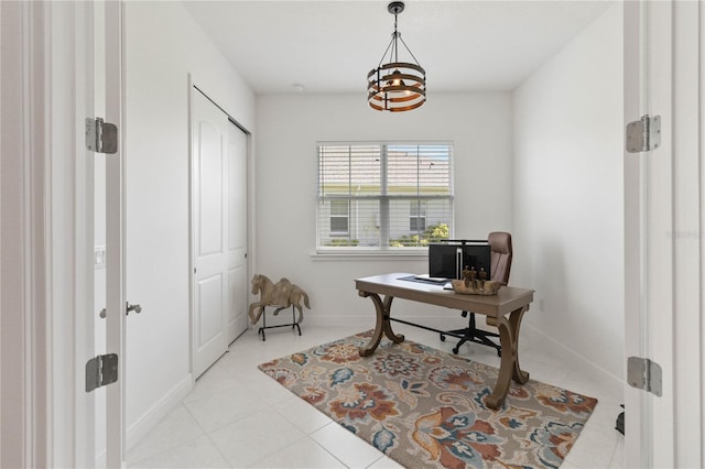 home office featuring light tile floors