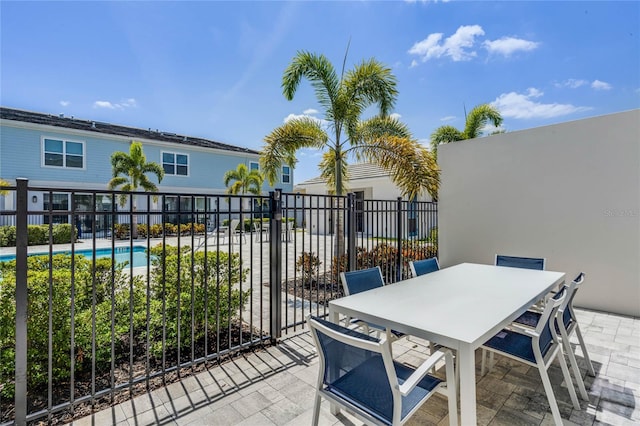 view of patio featuring a fenced in pool