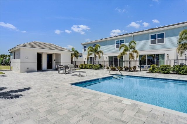 view of swimming pool with a patio