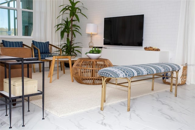 living room with tile flooring