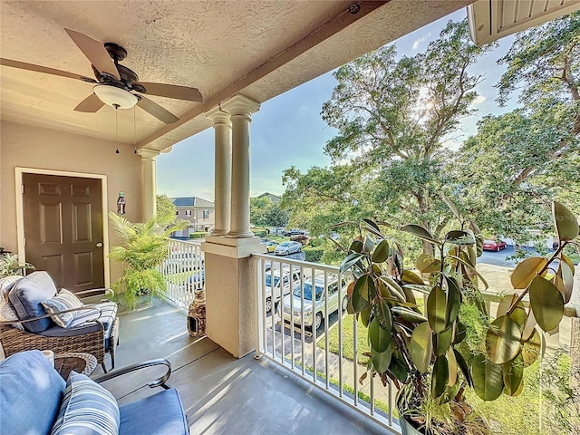 balcony with ceiling fan