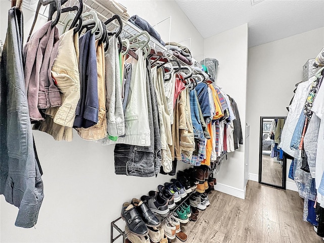 walk in closet with hardwood / wood-style flooring