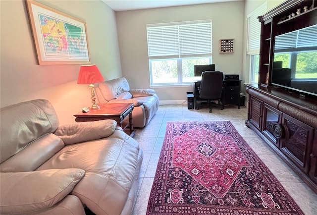 living room with tile floors