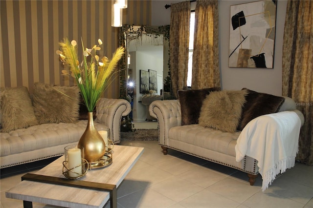 living room featuring tile flooring