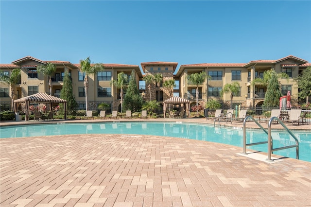 view of pool featuring a gazebo