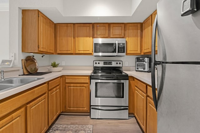 kitchen featuring light hardwood / wood-style flooring, sink, and stainless steel appliances