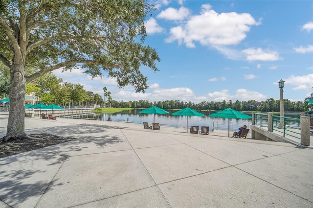 view of property's community with a water view