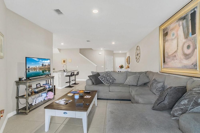 tiled living room with sink