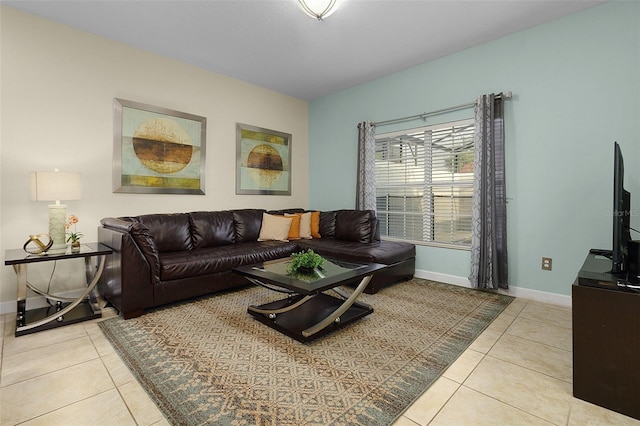 living room with light tile floors