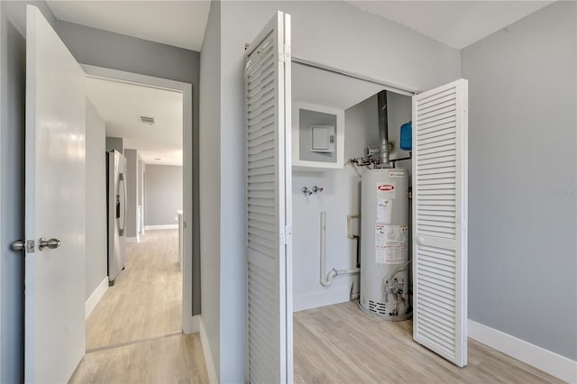 interior space featuring water heater and light wood-type flooring