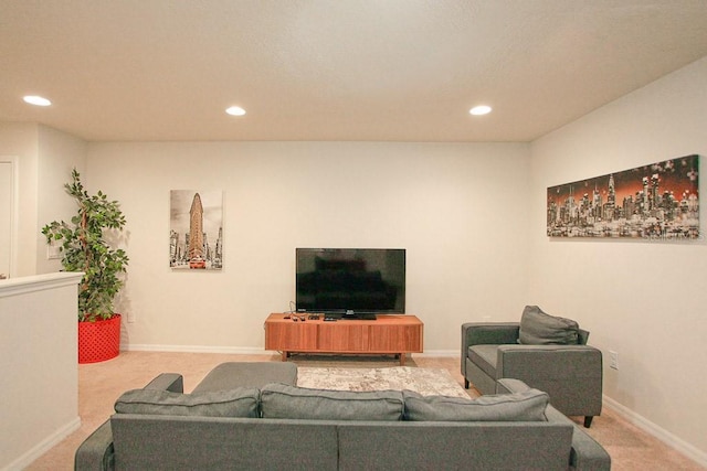 living room with light colored carpet