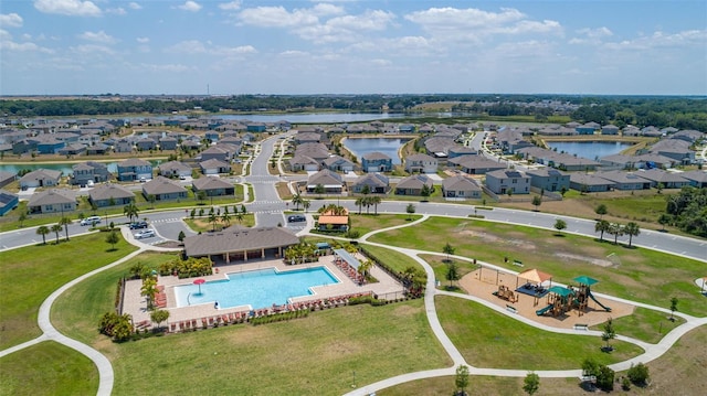 bird's eye view featuring a water view