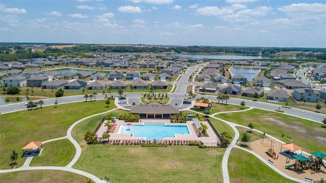 aerial view with a water view