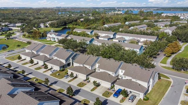 aerial view featuring a water view and a residential view