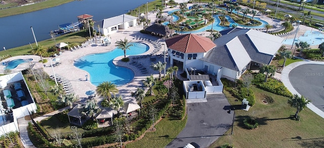 aerial view with a water view